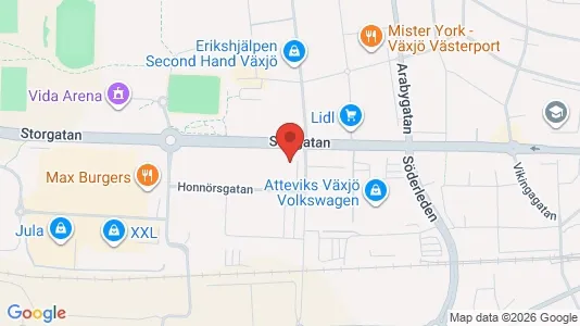 Lagerlokaler att hyra i Växjö - kort over placeringen