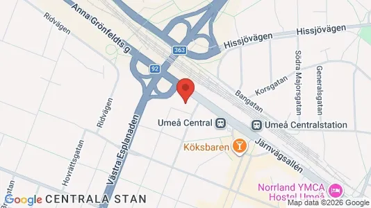 Kontorslokaler att hyra i Umeå - kort over placeringen